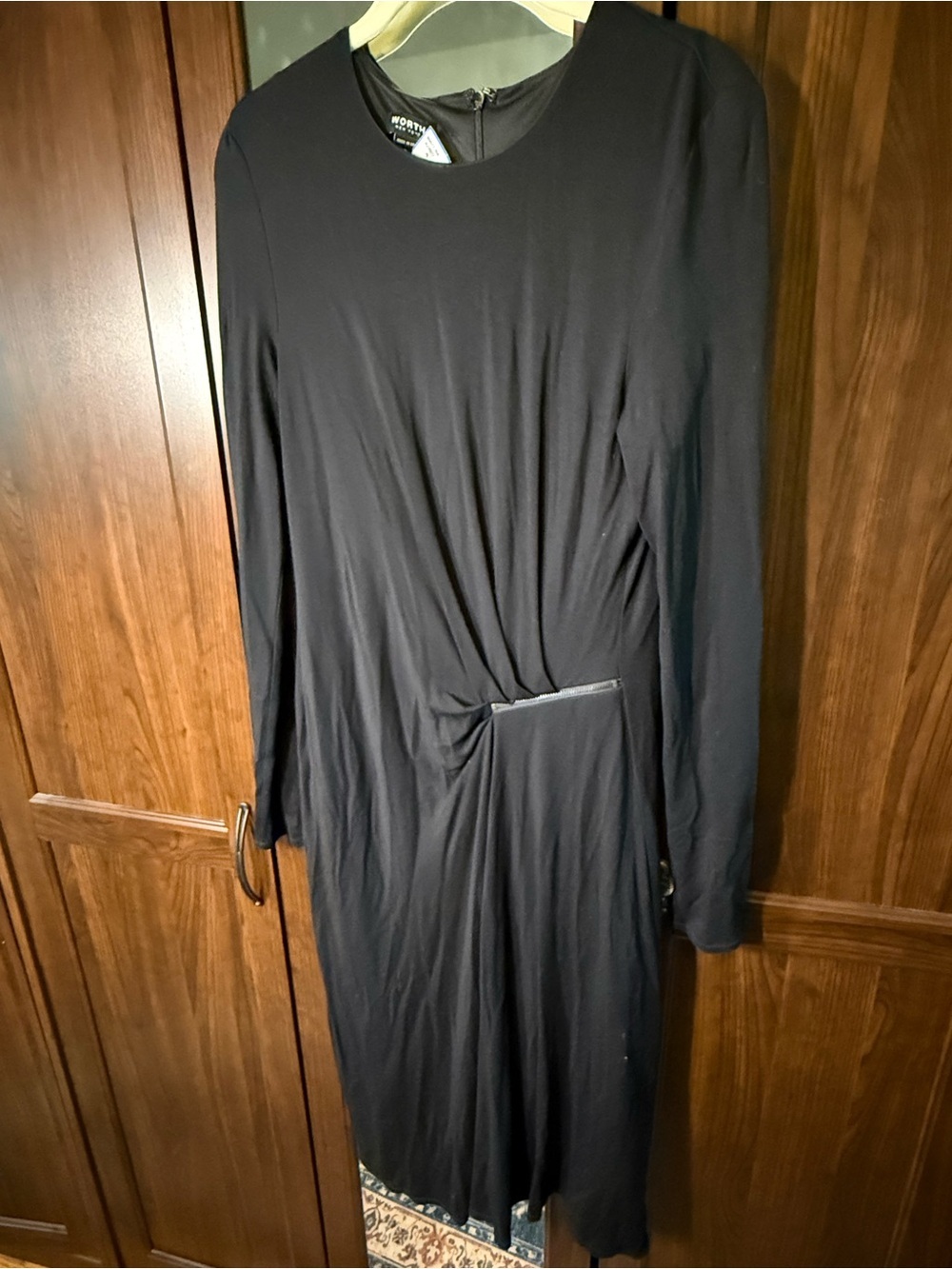 Worth Black Long-Sleeve Gathered Waist Midi Dress size 8